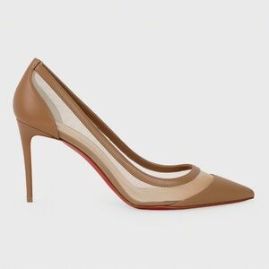Christian Louboutin Galativi 85 Mesh Leather Pointed Toe Mid Height Heel Pumps